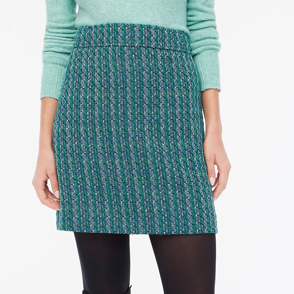 J. Crew Green Blue Medley Tweed A-line Skirt/NWT/8